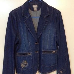 RAVE LARGE LADIES DENIM JACKET W/ ROSE ON POCKET